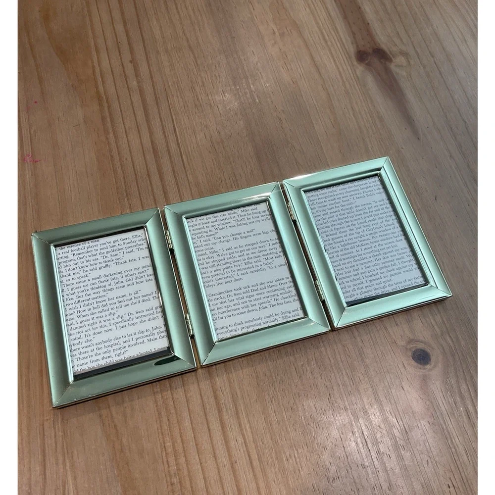 Vintage Gold Metal Tri-Fold Picture Frame | Holds Three 3x5 Photos | Minimalist